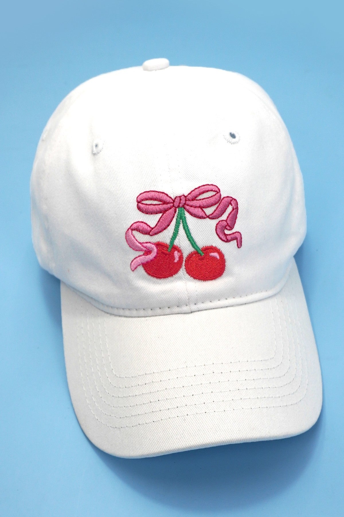 Bow Cherry Baseball Cap-White