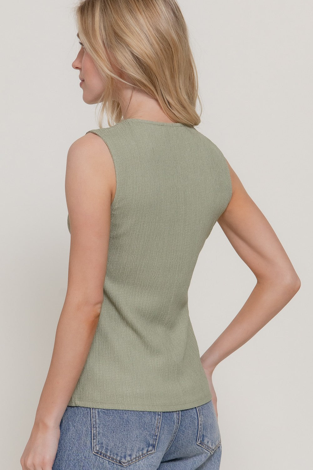 Sleeveless Texture Knit Vest-Sage