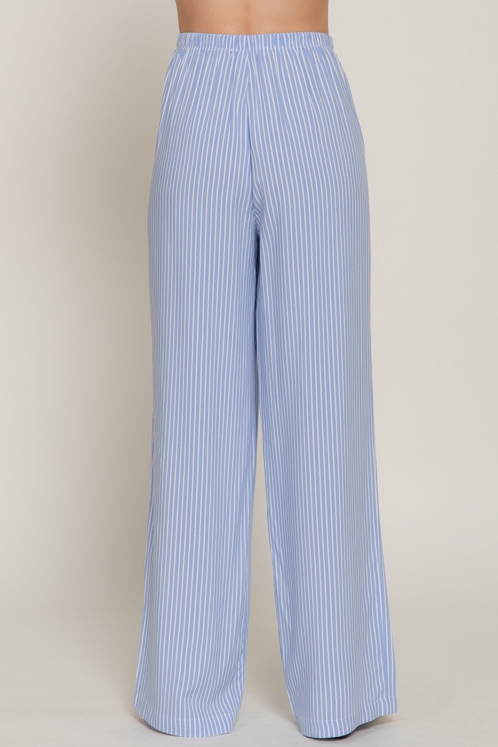 Waist Band Stripe Print Woven Pants-Blue/White