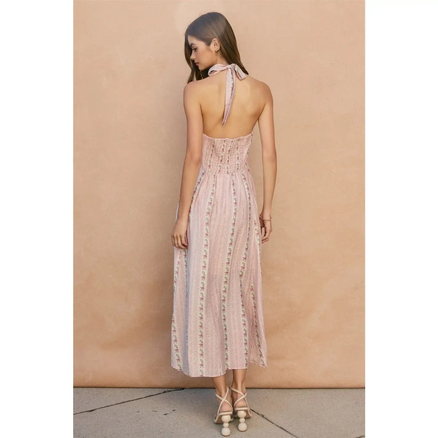 Pink Romance Halter Neck Midi Dress