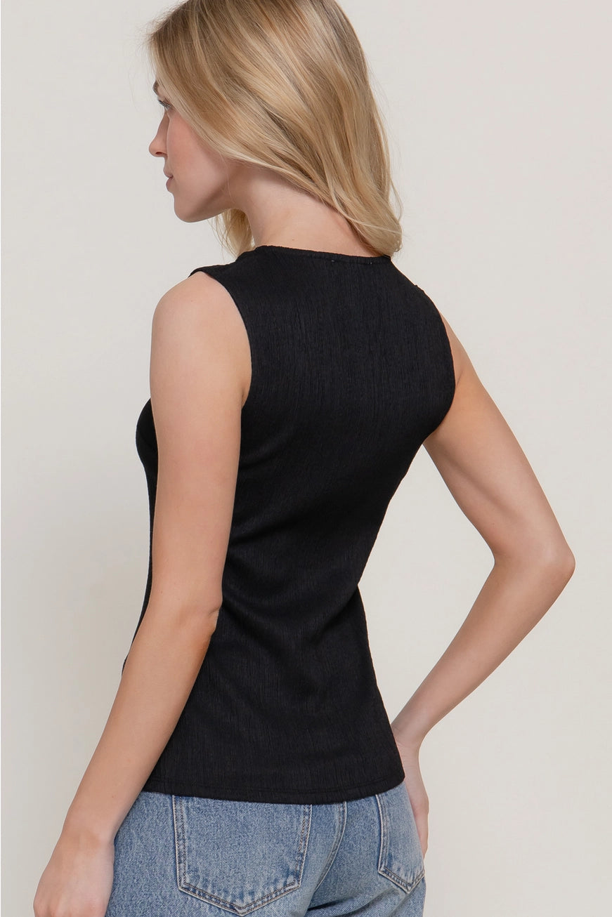 Sleeveless Texture Knit Vest-Black