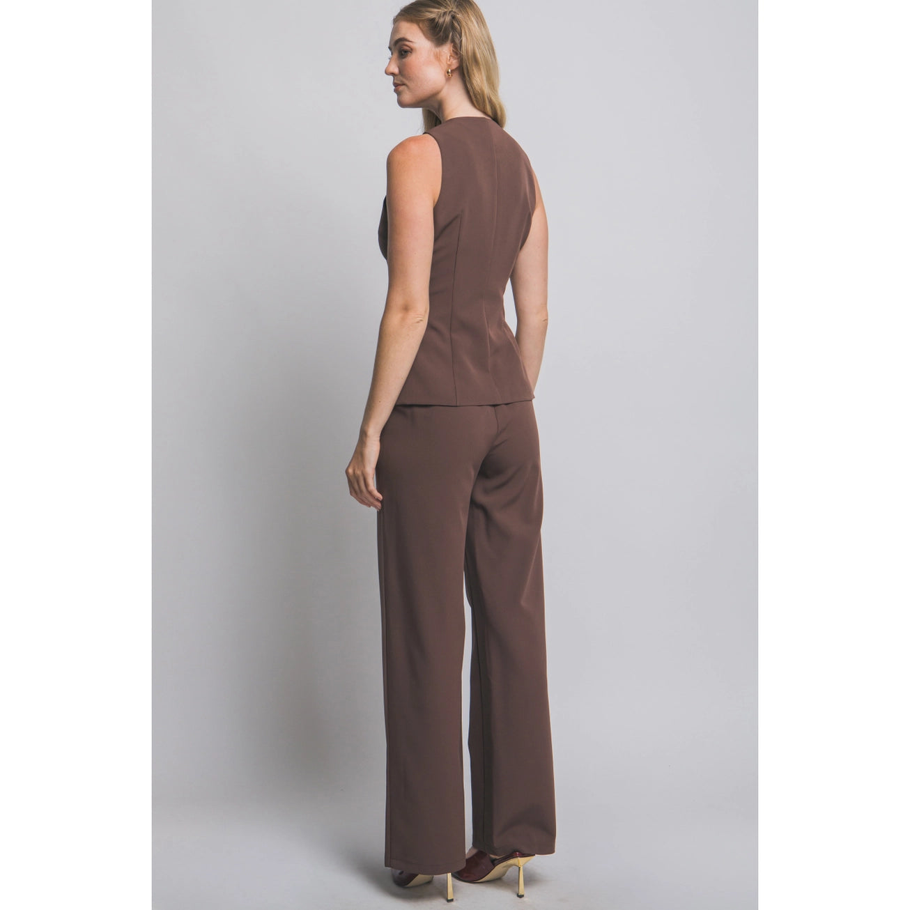 Brown 2pc Vest Top With Pants Set