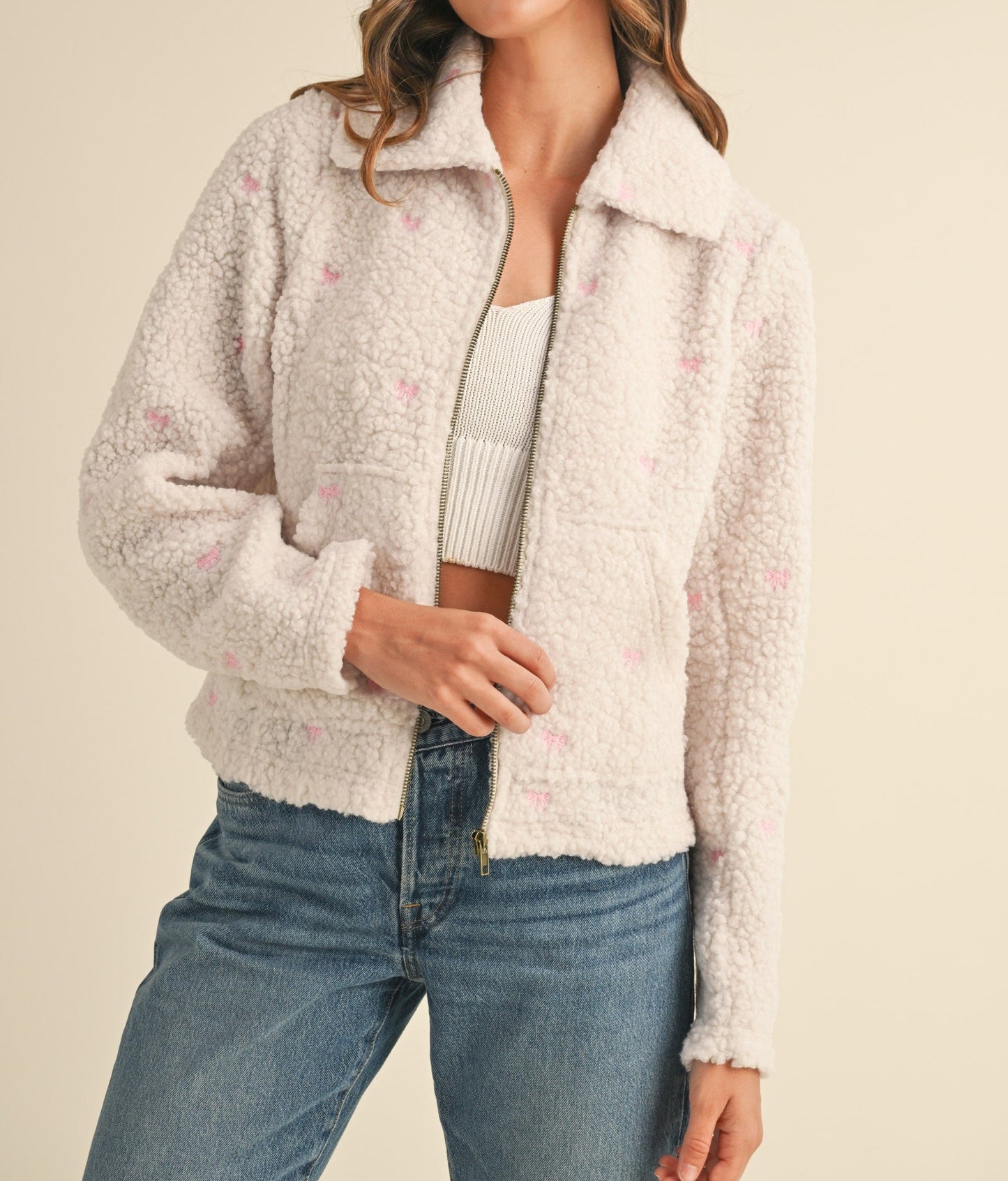 Bow Embroidered Fleece Jacket