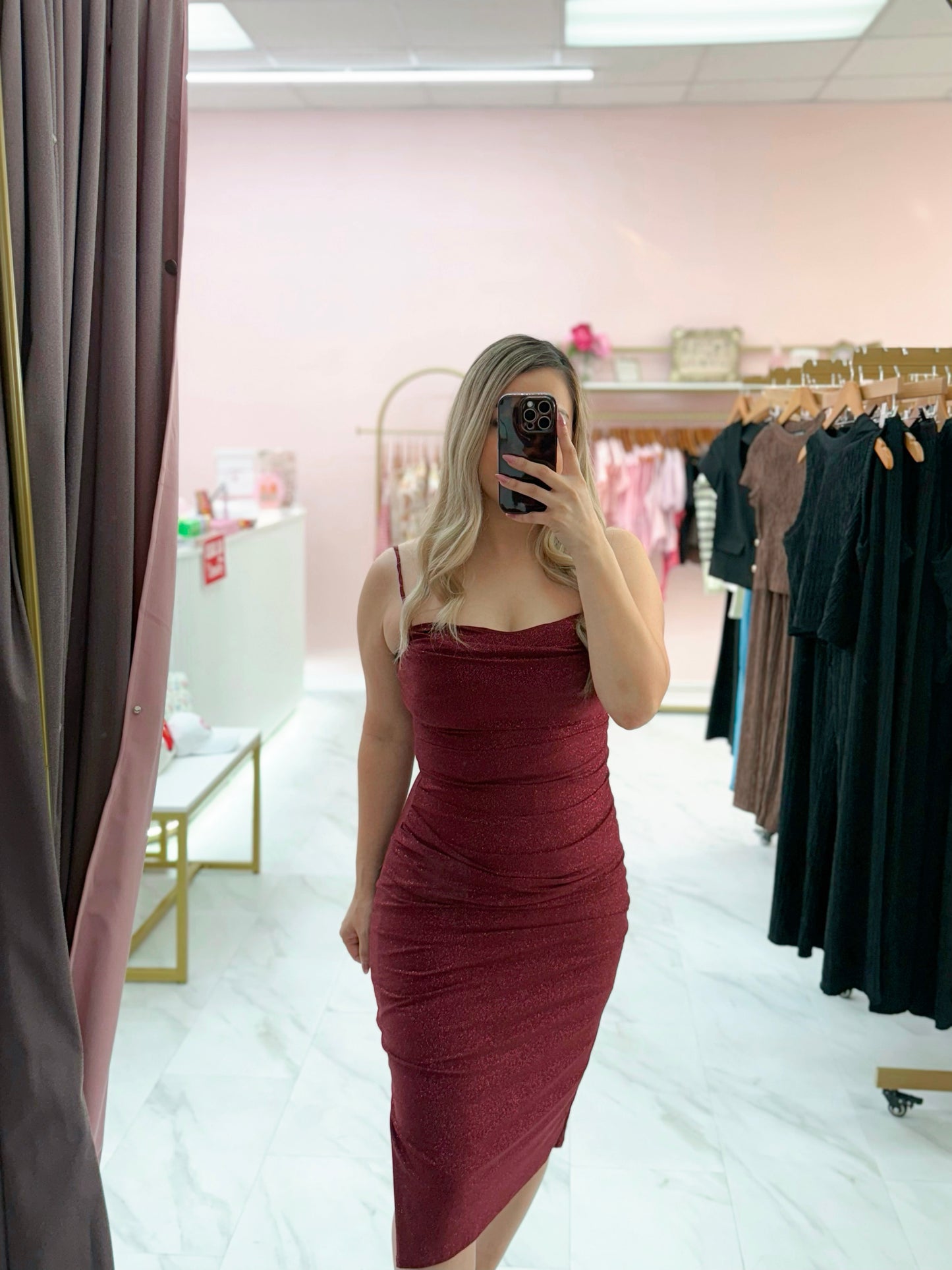 Wine Glitter Bodycon Dress