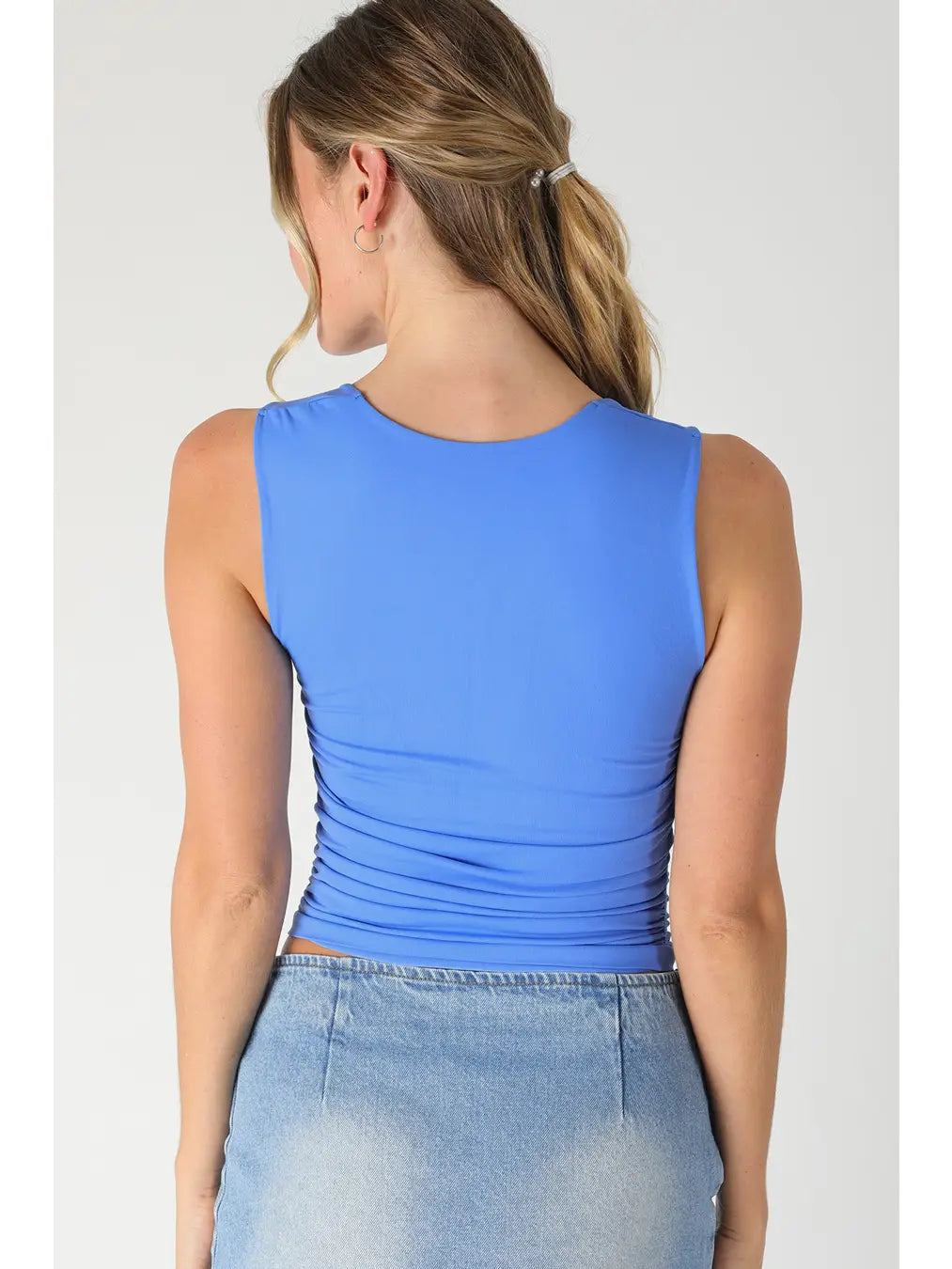 Clean Line Square Shirred Top-Marina Blue