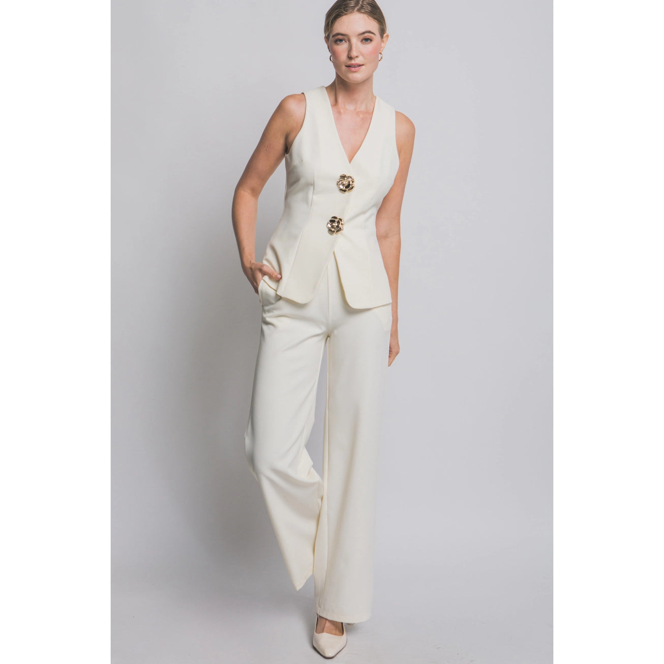 Ivory 2pc Vest Top With Pants Set