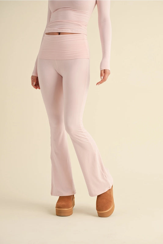 Soft Knit Flare Pants-Pink