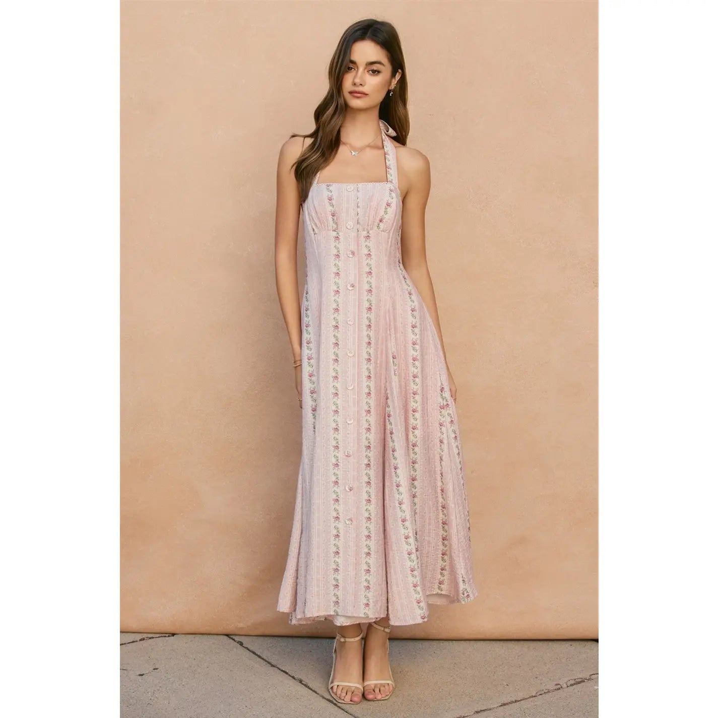 Pink Romance Halter Neck Midi Dress