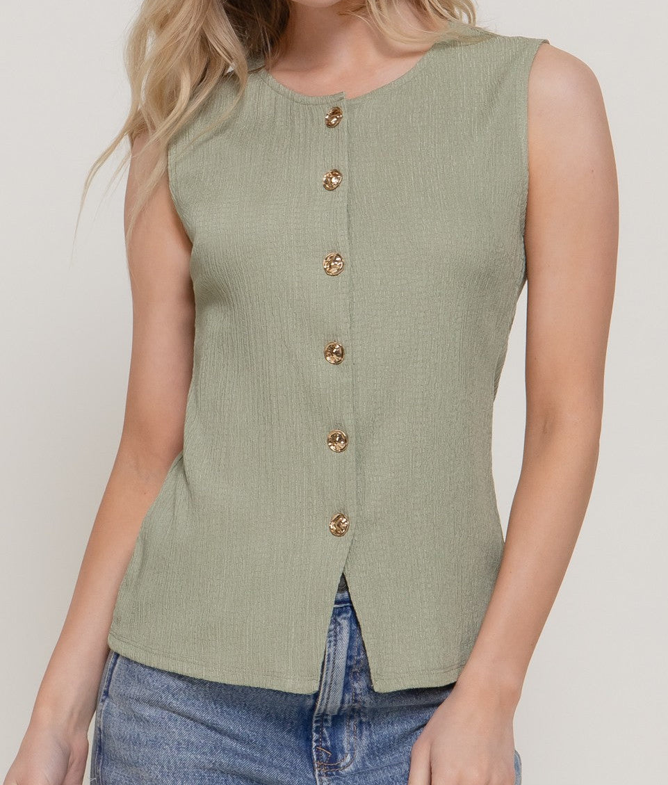 Sleeveless Texture Knit Vest-Sage