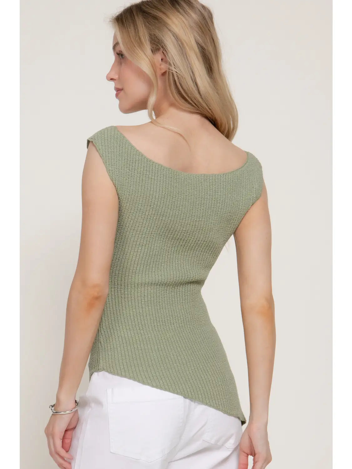 Sleeveless Asymmetric Knit Top-Sage