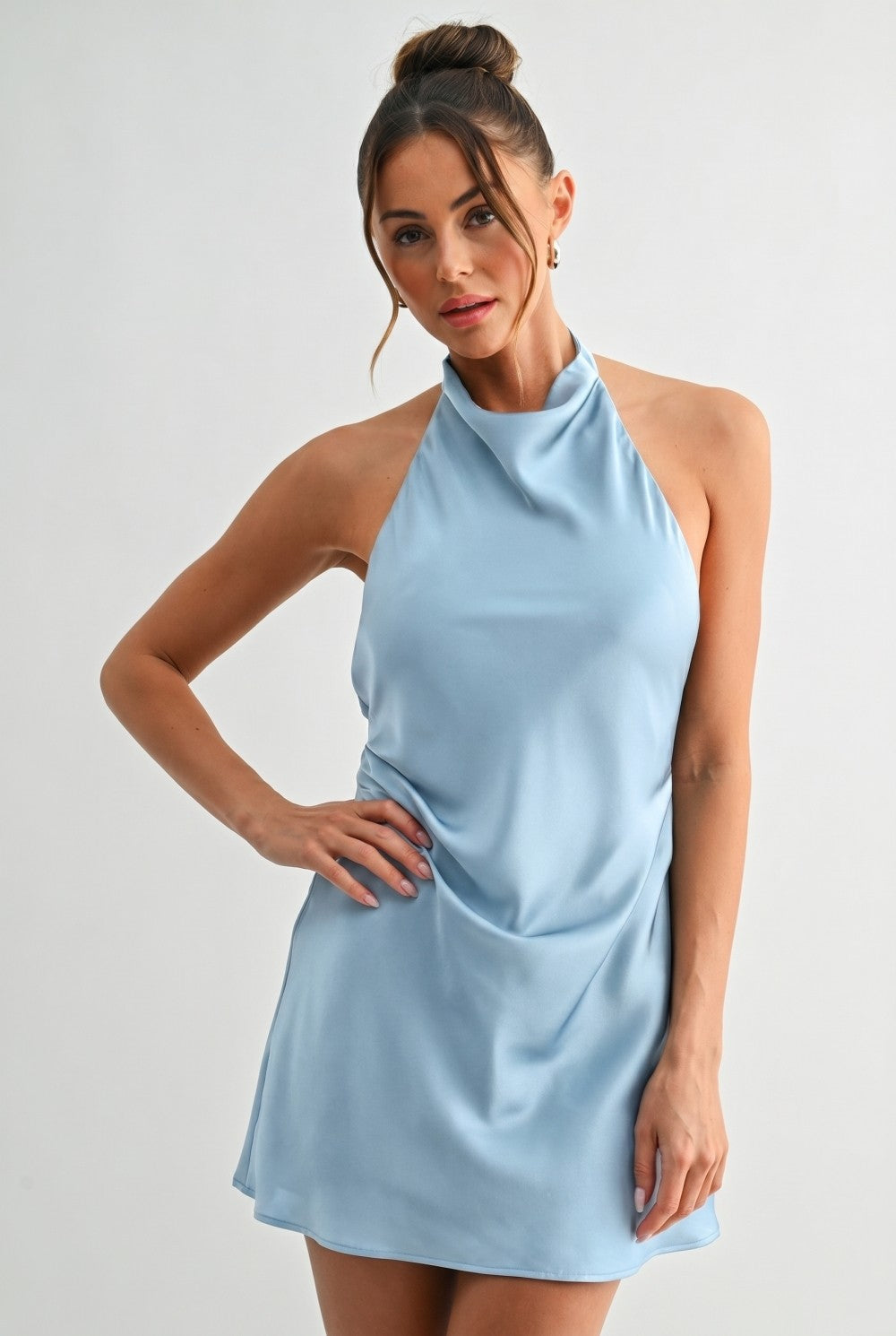 Zelda Satin Dress-Baby Blue