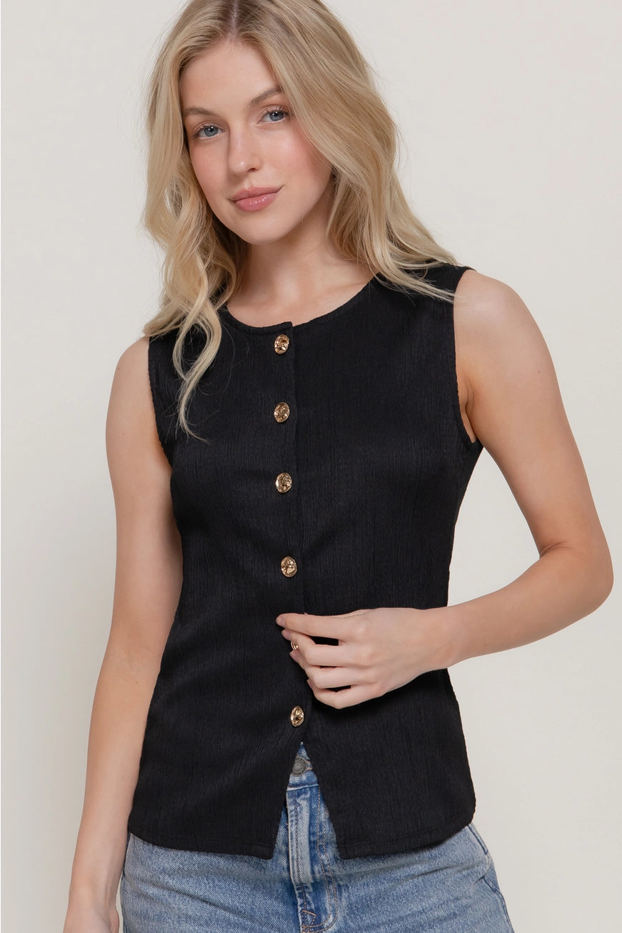 Sleeveless Texture Knit Vest-Black