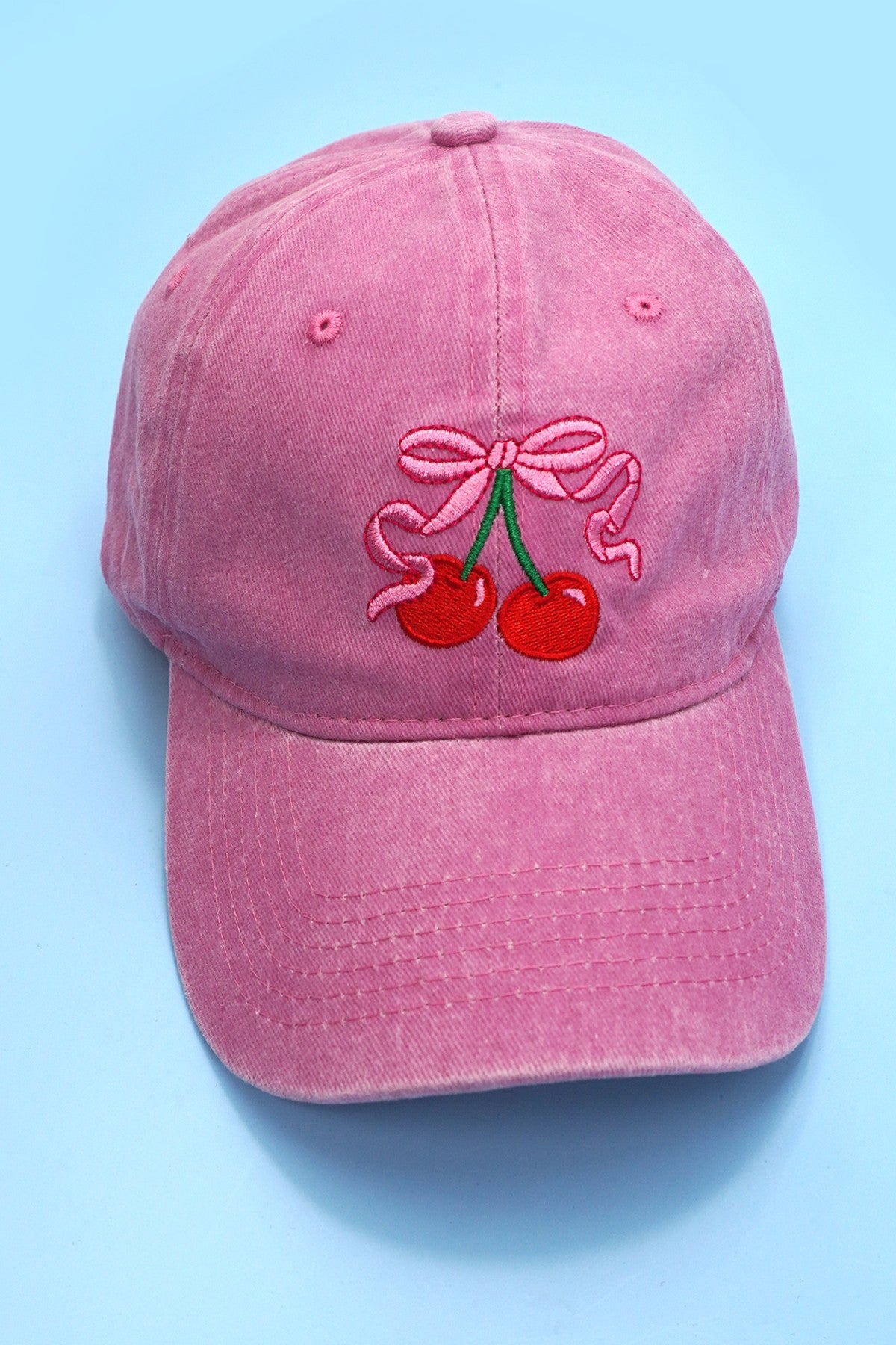 Bow Cherry Baseball Cap-Pink