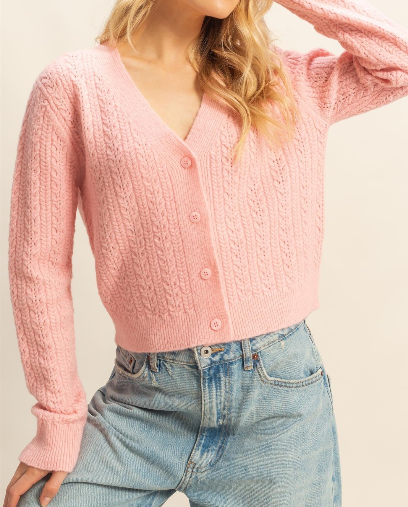 Pink Cable Knit Sweater