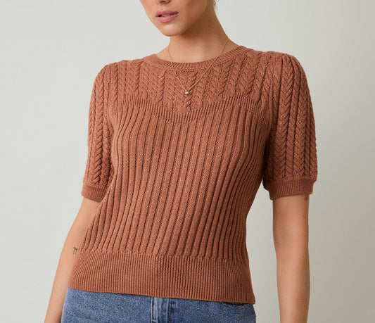 Round Neck Cable Knit Sweater