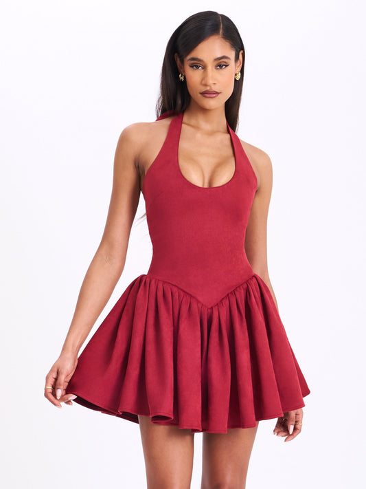 Miss Circle- Hadara Suede Halter Mini Dress