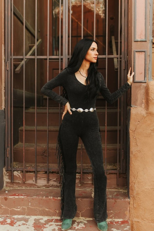Fringed Long Sleeve Jumpsuit