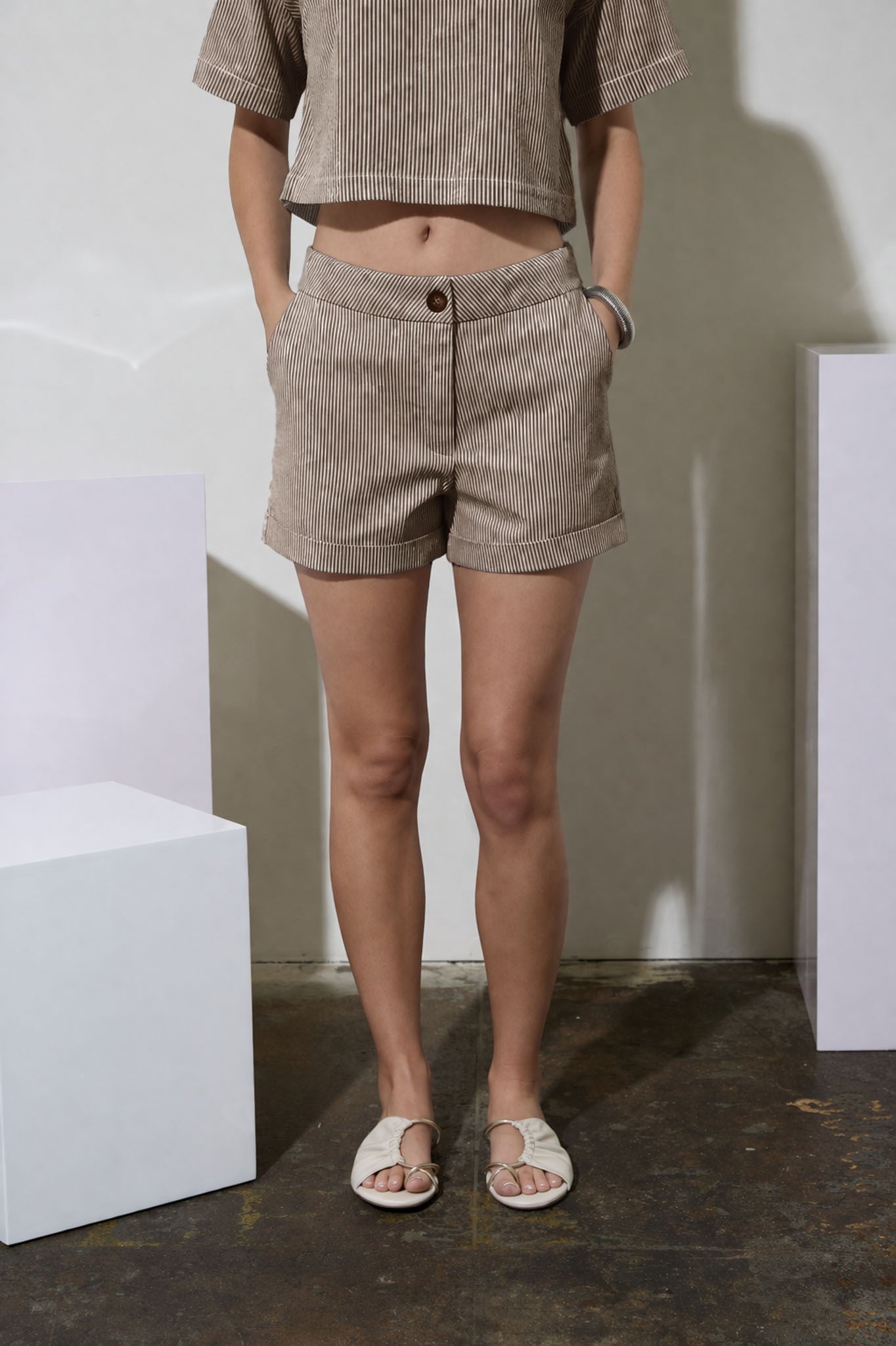 Brown Striped Shorts