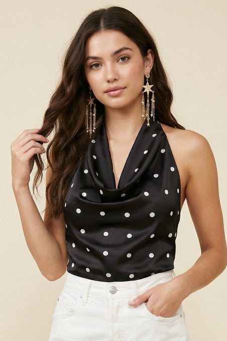 Valencia Cowl Neck Polka Dot Tie Back Top