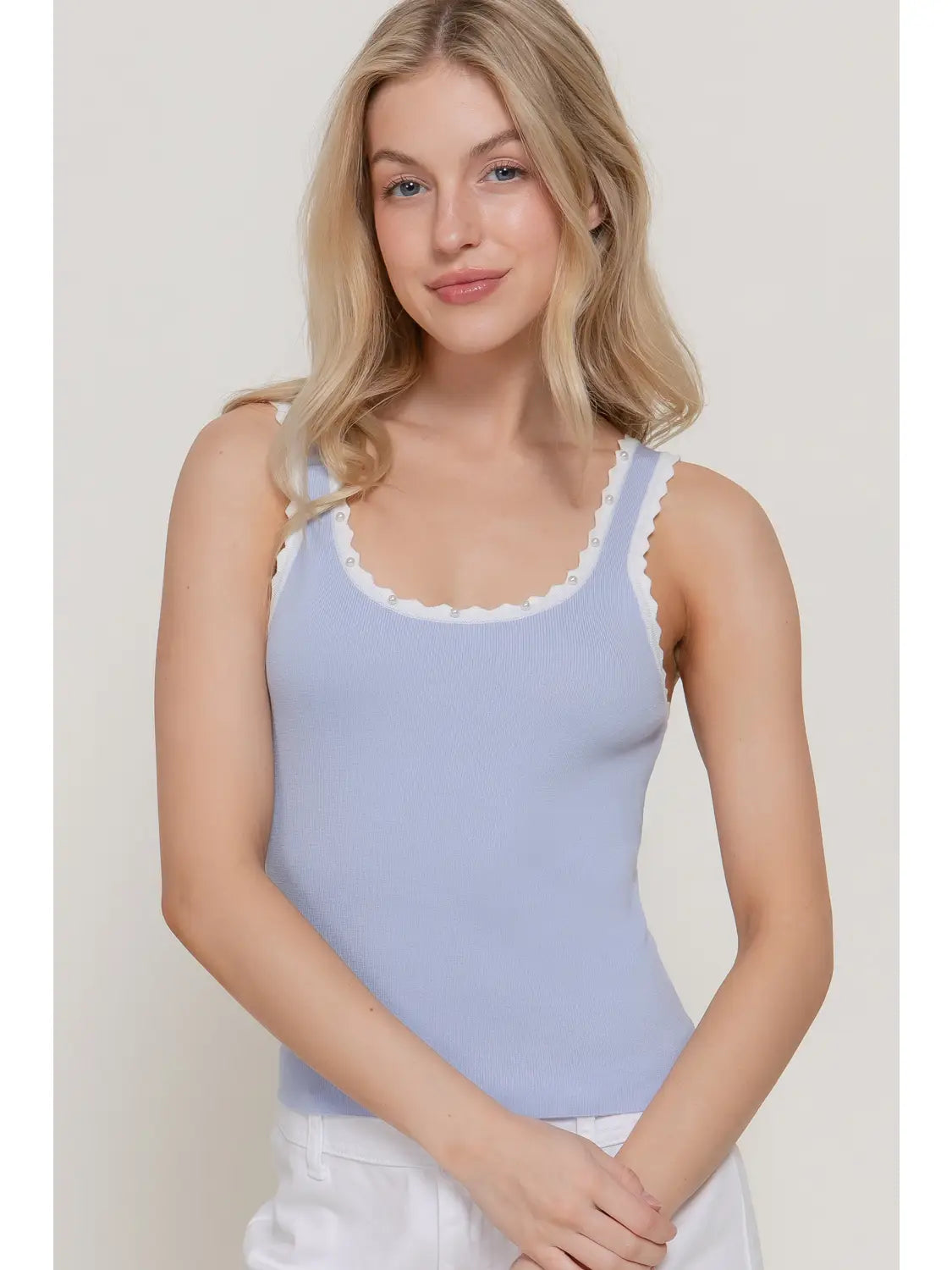 Aurora Pearl Knit Top-Baby Blue