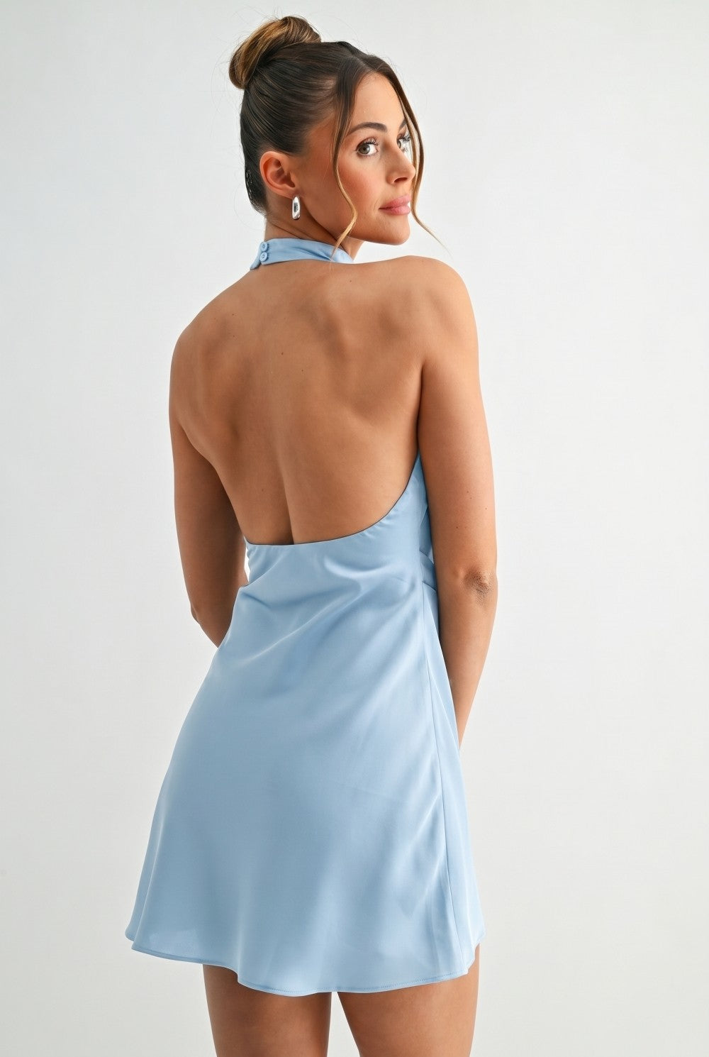 Zelda Satin Dress-Baby Blue