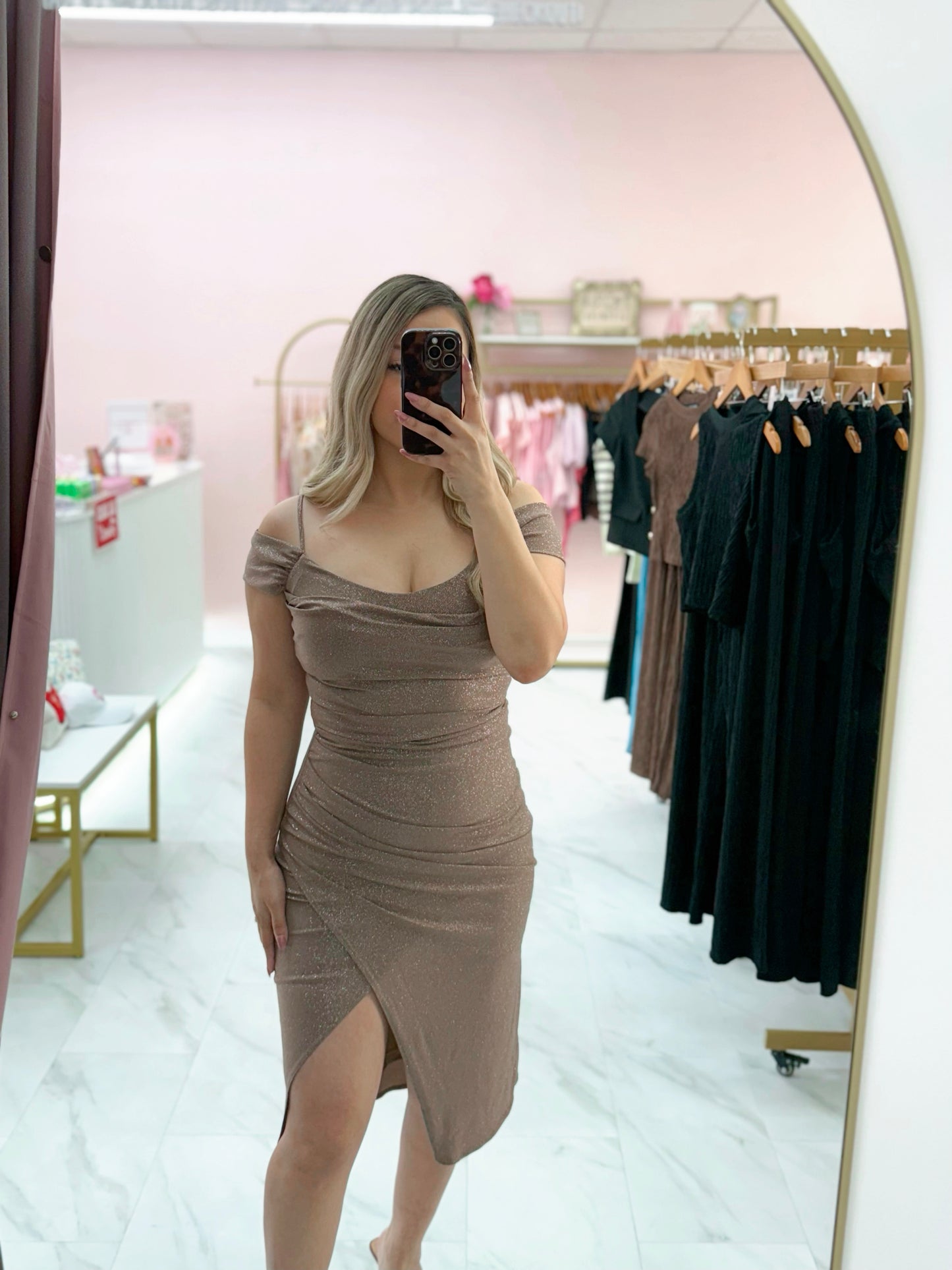 Glittery Off-The Shoulder Bodycon Dress