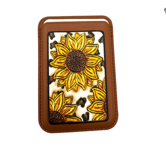 Leather Western Sunflower MagSafe Phone Wallet