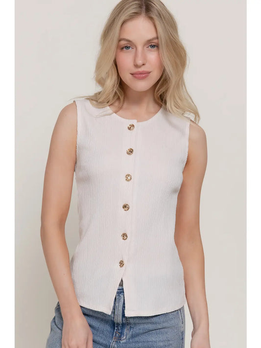 Sleeveless Texture Knit Vest-White
