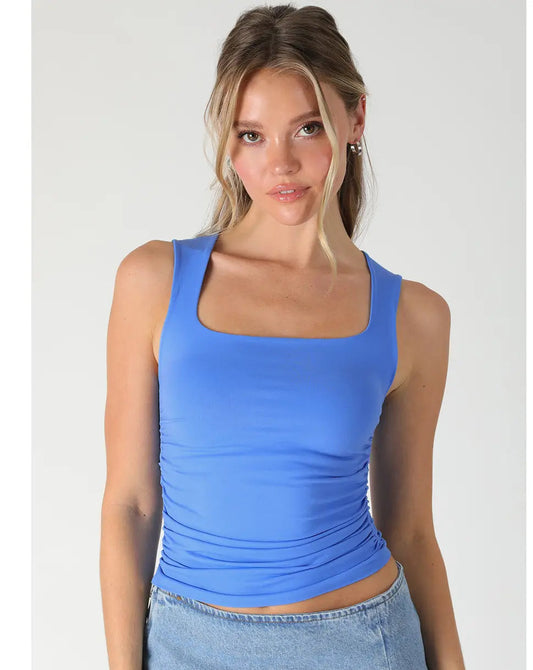 Clean Line Square Shirred Top-Marina Blue
