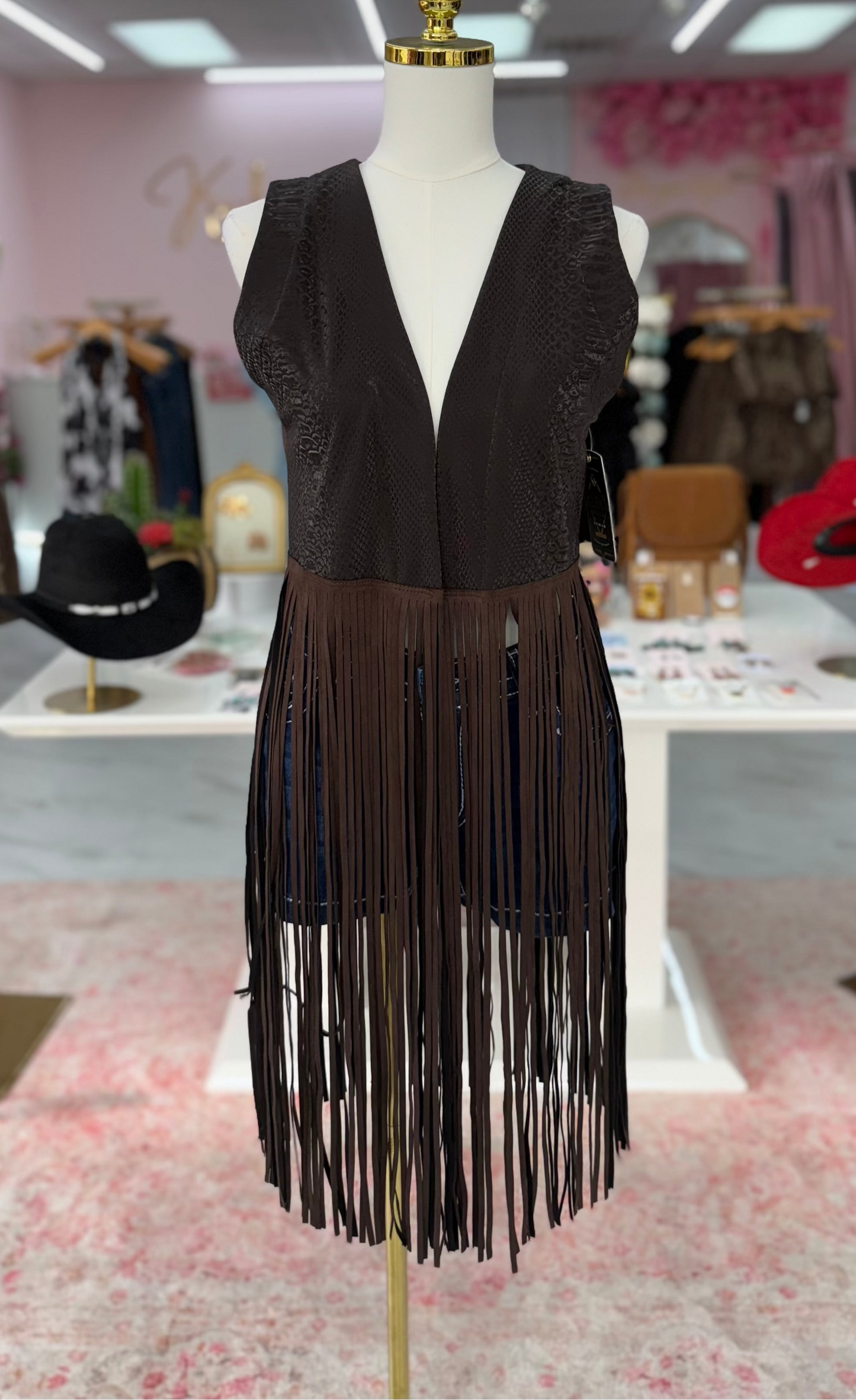 Snake Fringe Vest-Brown