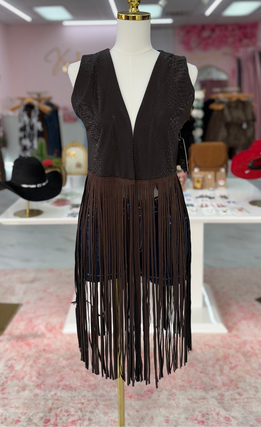 Snake Fringe Vest-Brown