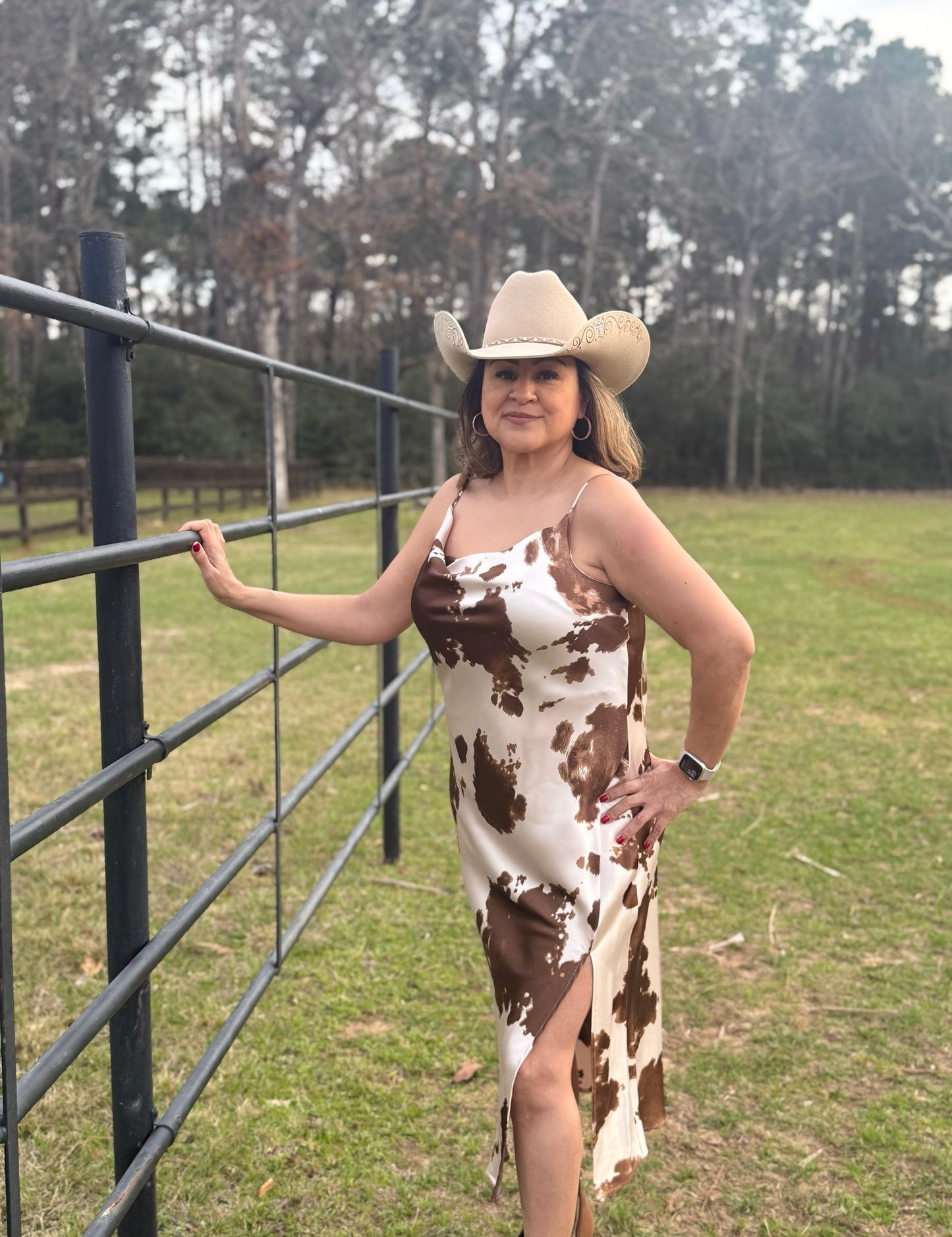 Cow Print Slip Dress With Slit