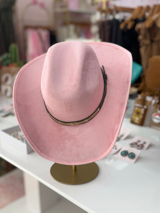 Western Cowboy Suede Hat-Pink
