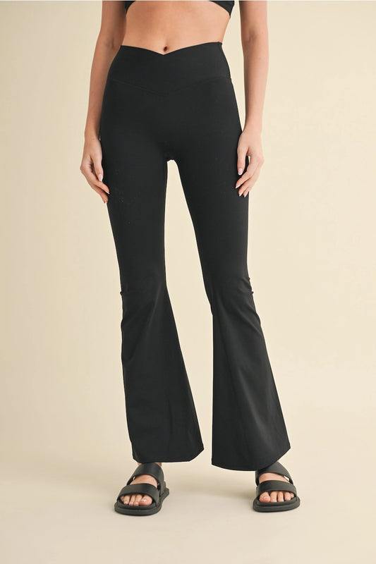 High Waist Crossover Flare Legging-Black