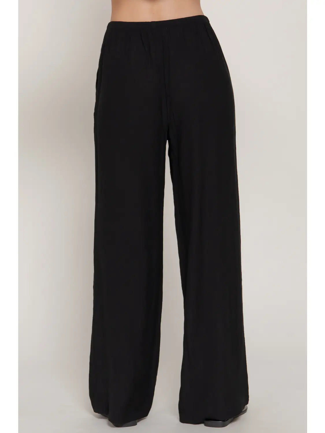 Elastic Waistband Crinkle Woven Long Pants