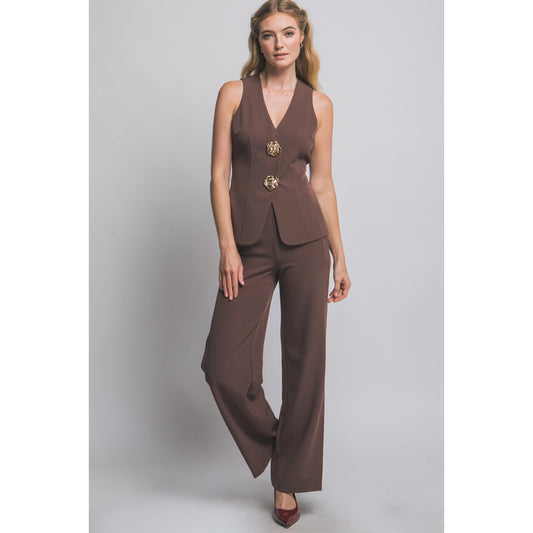 Brown  2pc Vest Top With Pants Set