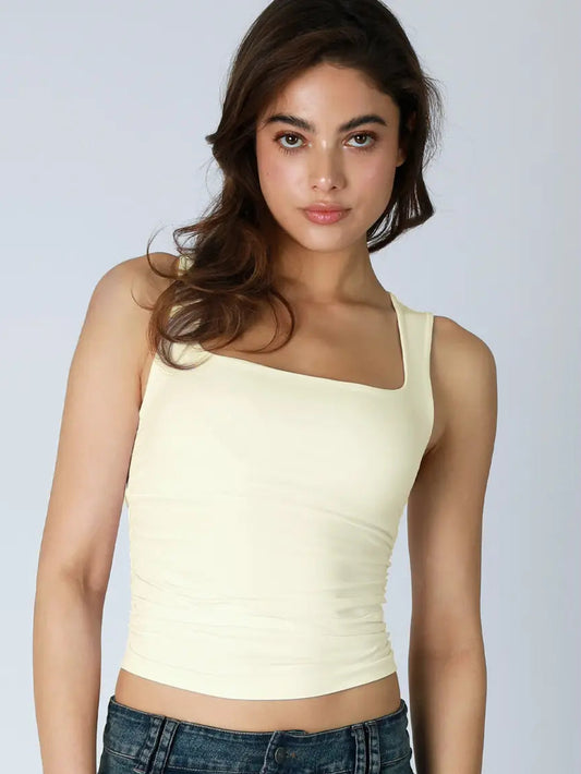 Clean Line Square Shirred Top-Butter Cream