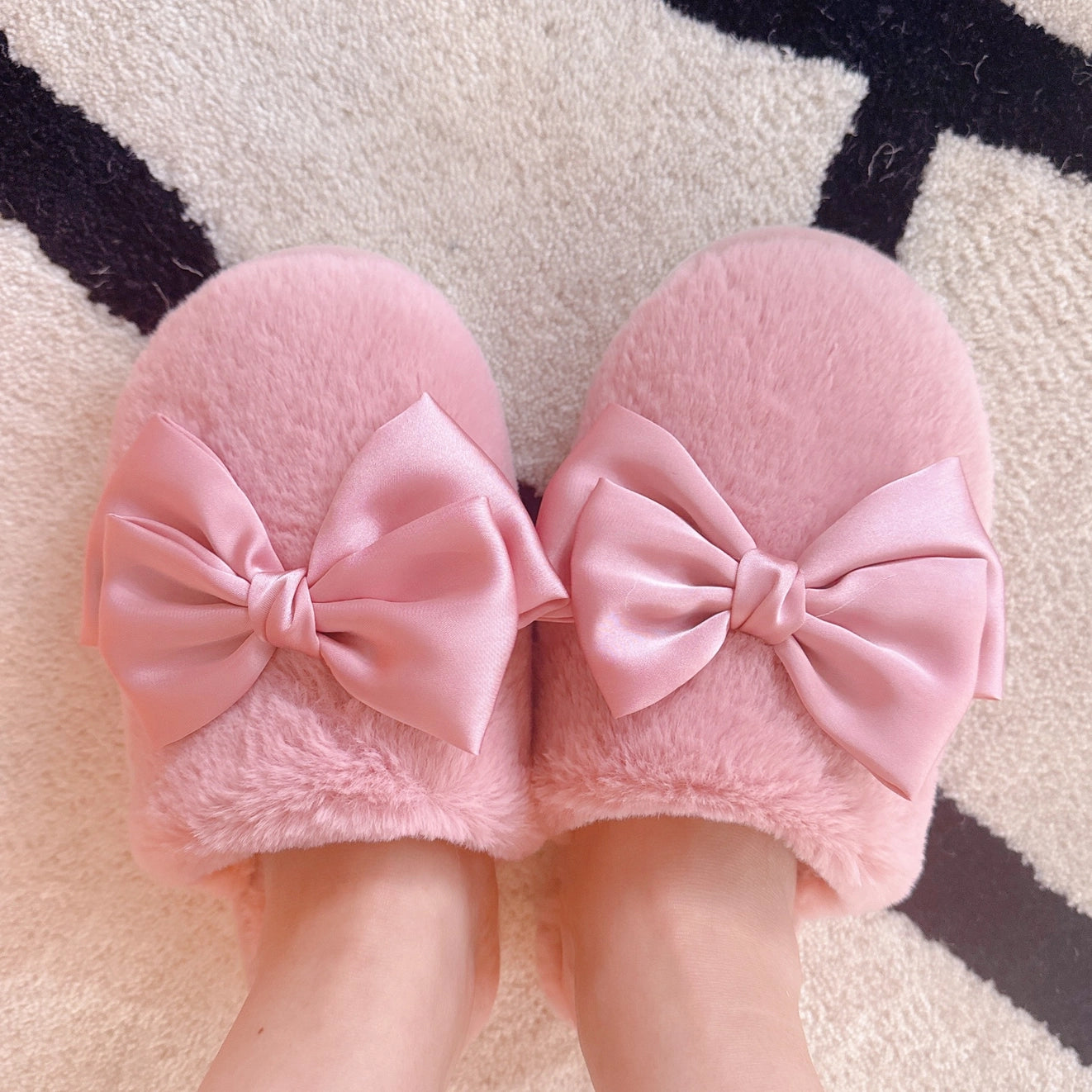 Pink Satin Bow Slippers