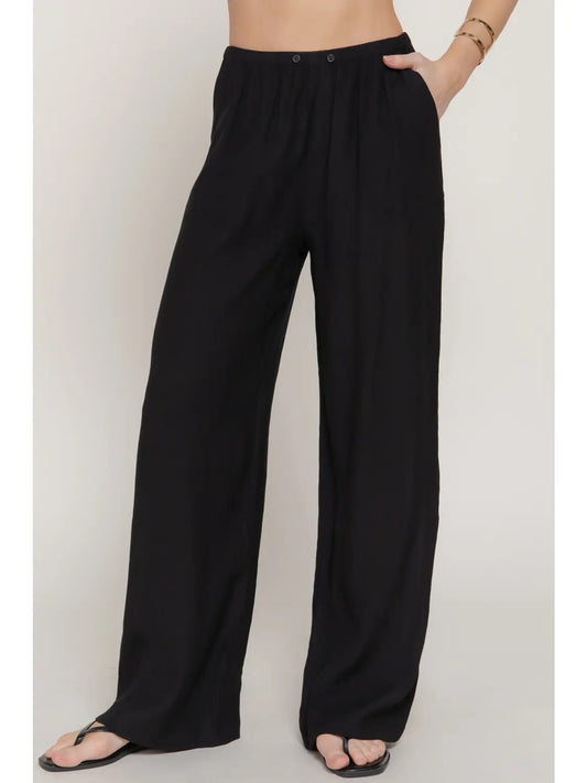 Elastic Waistband Crinkle Woven Long Pants