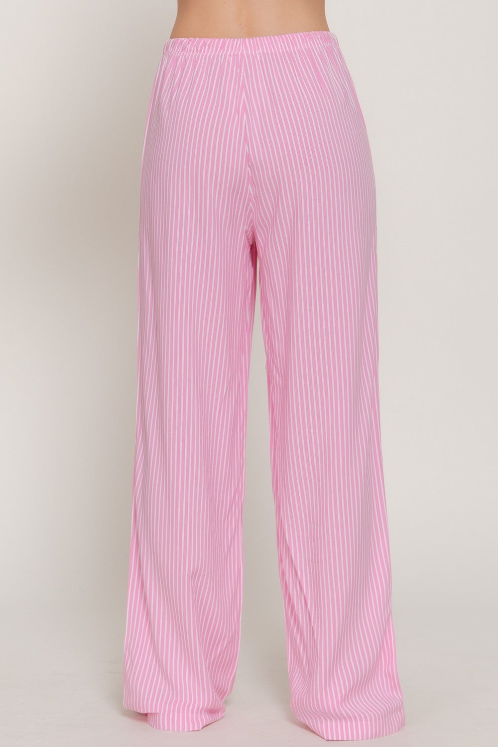 Waist Band Stripe Print Woven Pants-Blossom Pink/White