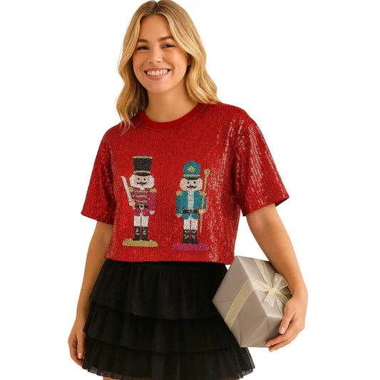 Red Sequin Nutcracker Holiday Party Shirt