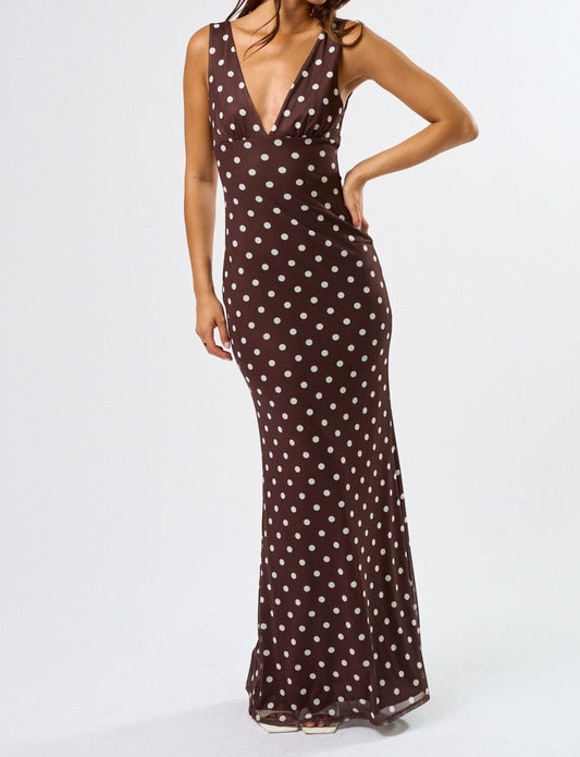 Brown Chic Mesh Polka Dot Maxi Dress
