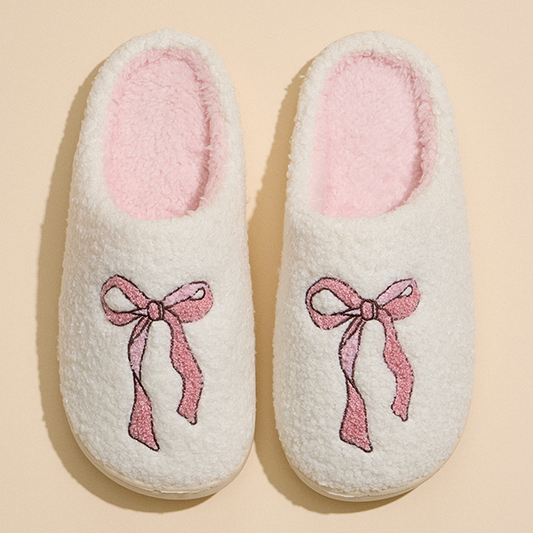 Pink Ribbon Bow Slippers